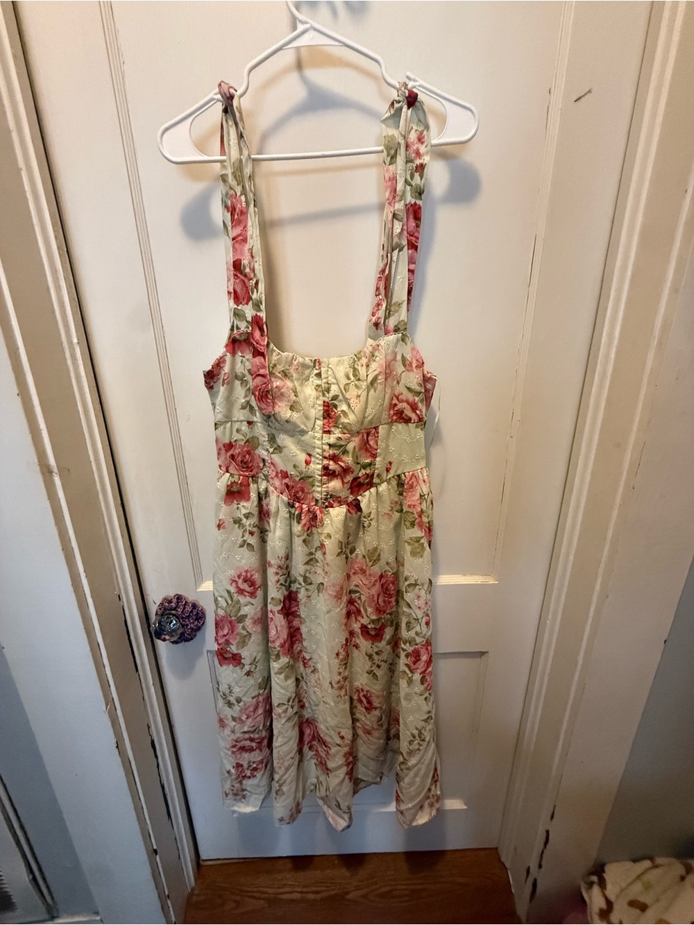 Floral Tie-Shoulder Women's ' Dress in green and Pink